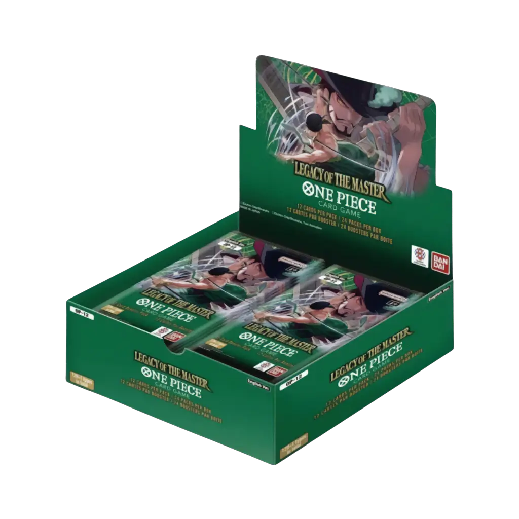 One Piece Card Game – Legacy of the Master (OP‑12) englischer Boosterdisplay mit Zoro & Mihawk Artwork