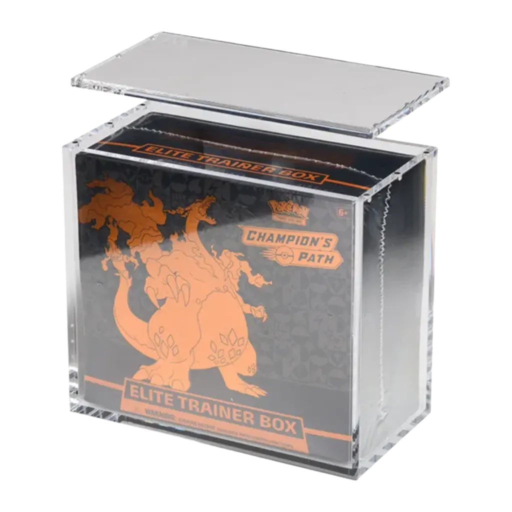 The Acrylic Box Pokemon Elite Trainer Box Acryl Case 6mm mit Champion's Path ETB und geöffnetem Magnetdeckel