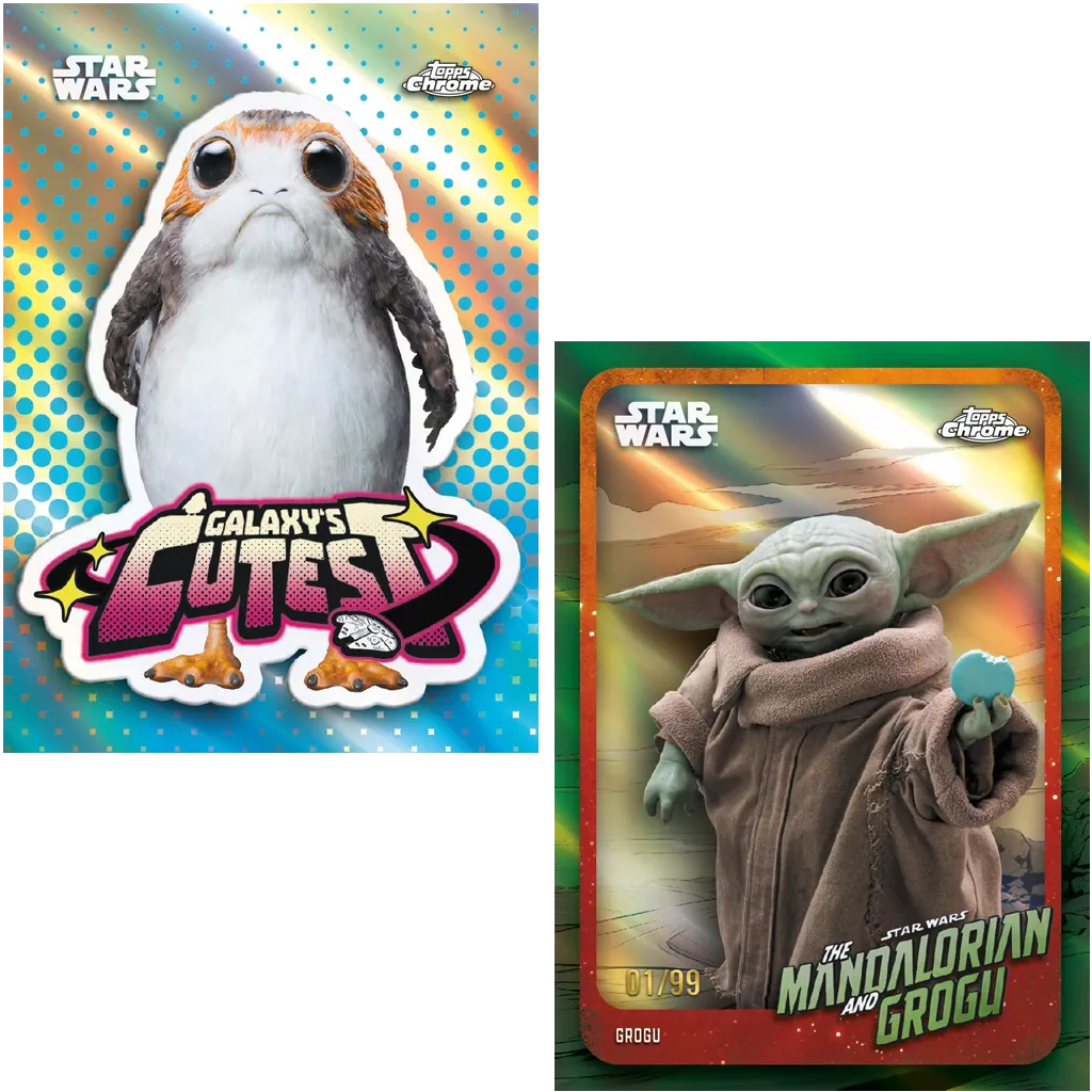 The Galaxy's Cutest Porg und nummerierte Grogu Topps Chrome Star Wars Karten
