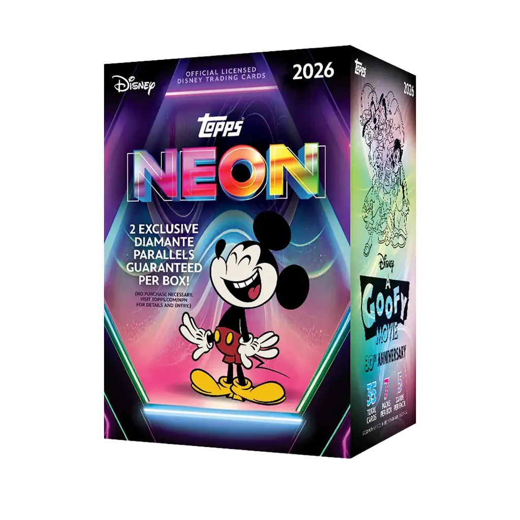 Topps Disney Neon 2026 Value Box Englisch mit Mickey Mouse und 2 Diamante Parallel Karten