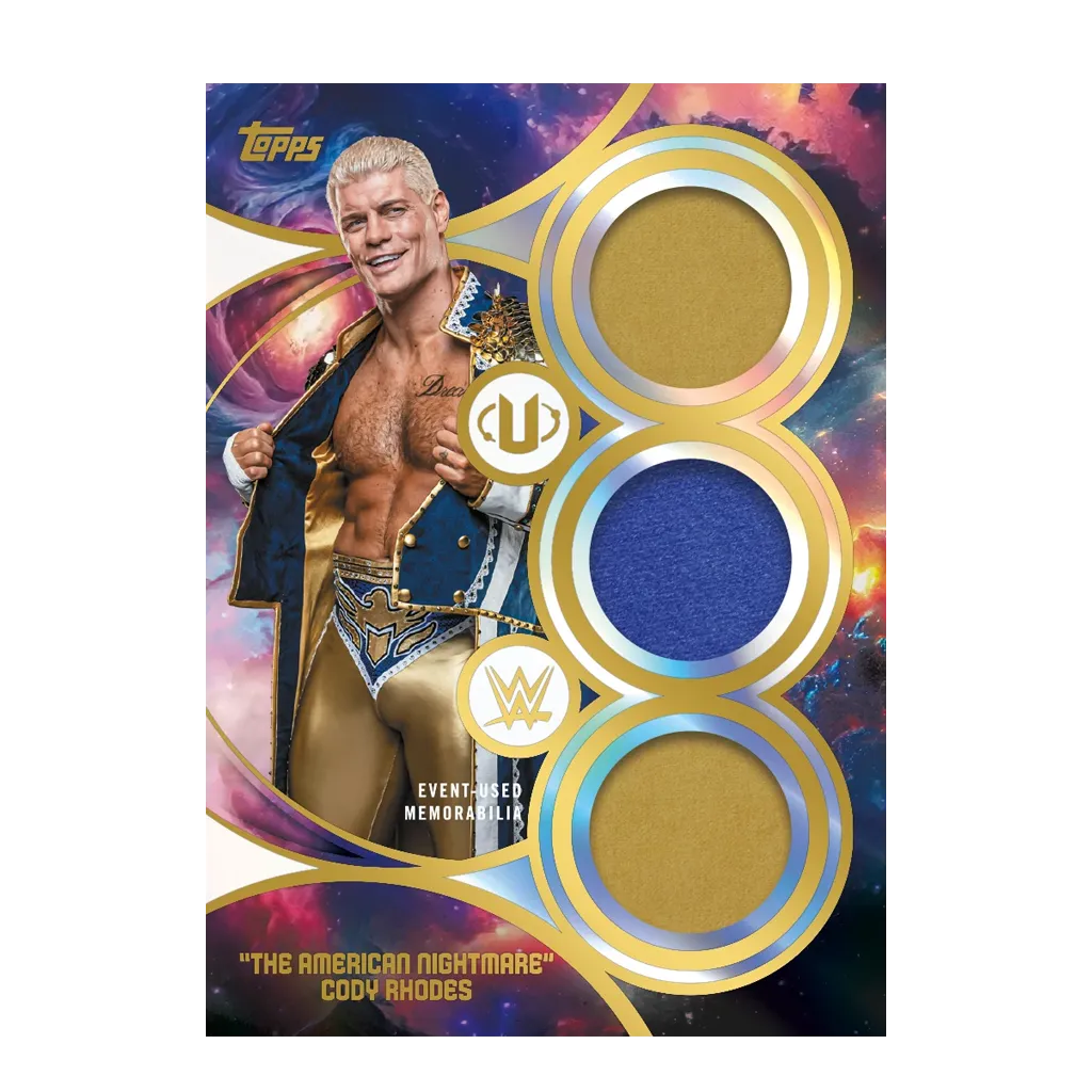 Cody Rhodes Triple Relic Karte aus Topps 2026 WWE Universe
