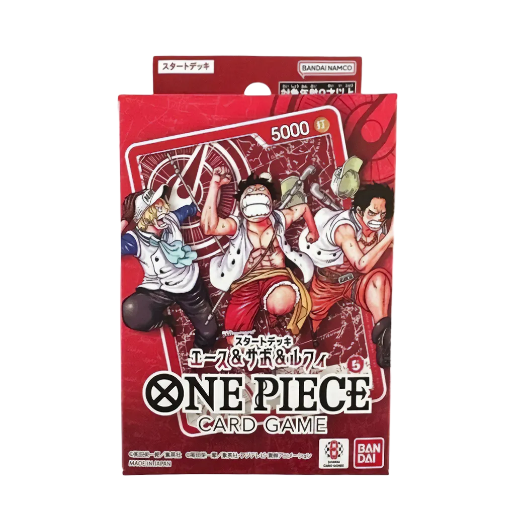 One Piece Ace & Sabo & Luffy Shonen Jump Promo Starter Deck auf Japanisch mit Monkey D. Luffy, Portgas D. Ace und Sabo in Marine-Outfits