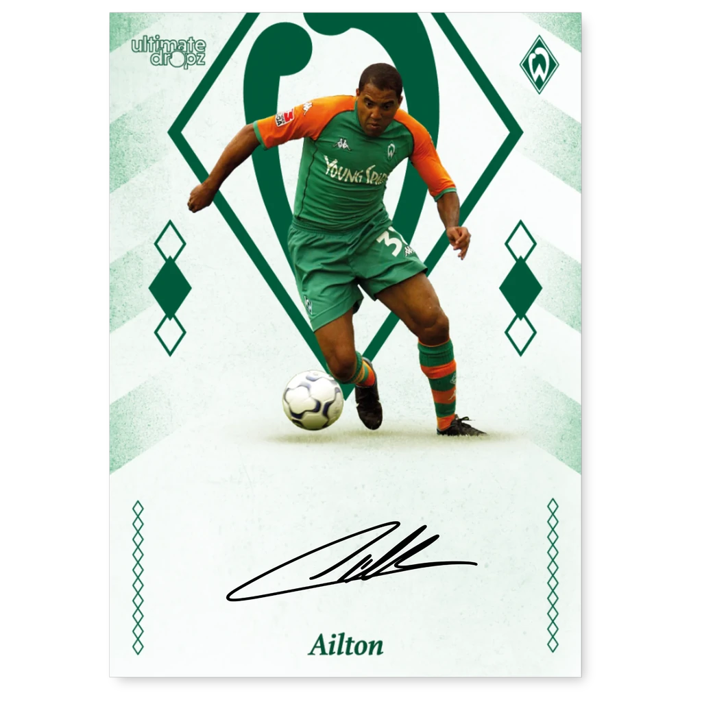 SV Werder Bremen Trading Card 100 Jahre Weserstadion – Ailton Legenden On-Card Autogramm im Retro-Trikot
