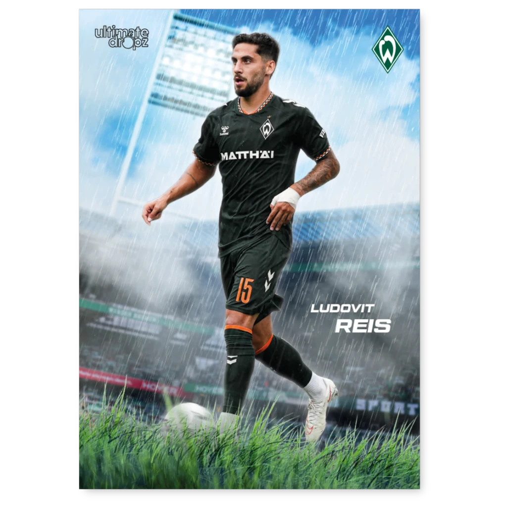 SV Werder Bremen Trading Card 100 Jahre Weserstadion – Flutlicht Insert Ludovit Reis, Nr. 15 im Stadion