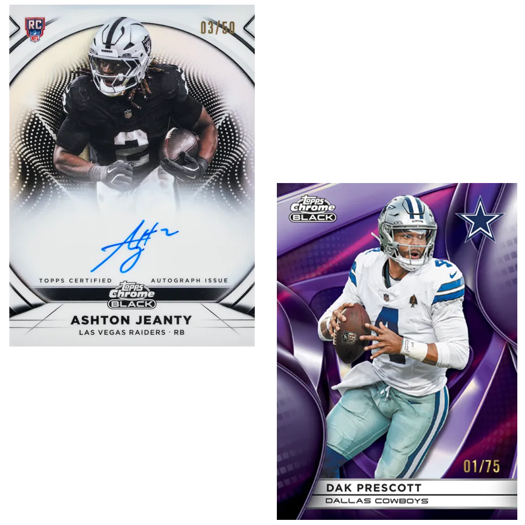 Topps Chrome Black Football 2025 Ashton Jeanty Autogramm und Dak Prescott Parallel