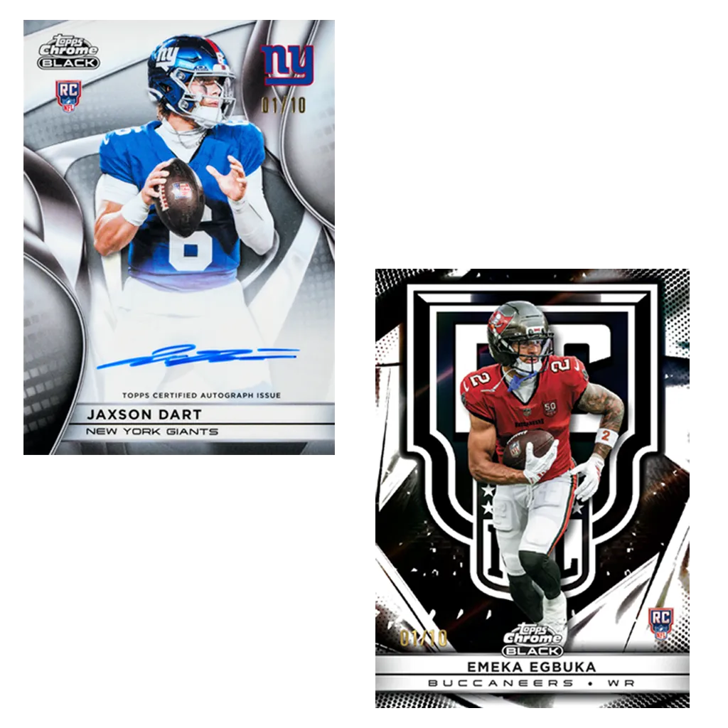 Topps Chrome Black Football 2025 Jaxson Dart Rookie Autogramm und Emeka Egbuka Rookie Insert