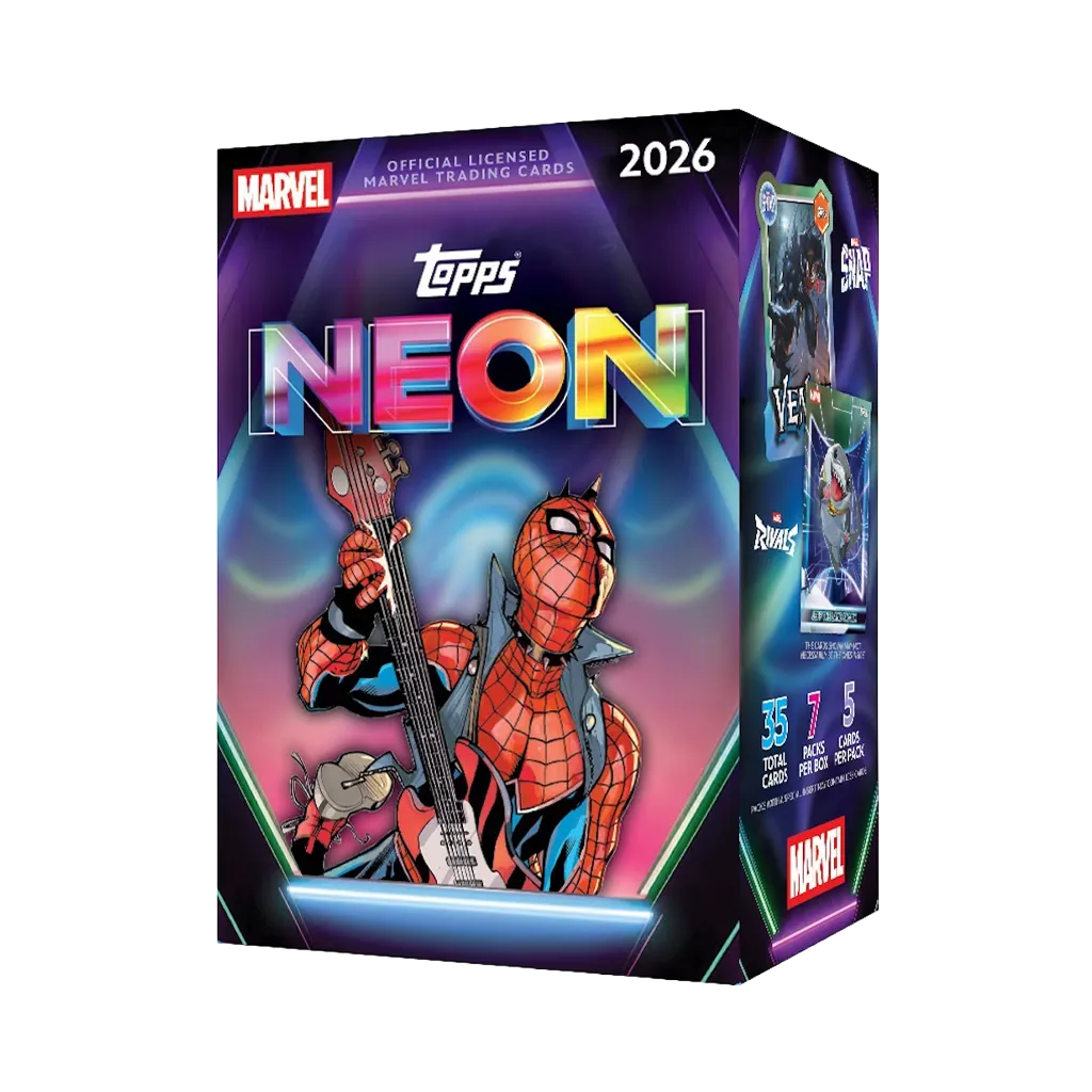 Topps Neon Marvel 2026 Value Box englisch mit Spider-Man und 7 Packs mit insgesamt 35 Karten